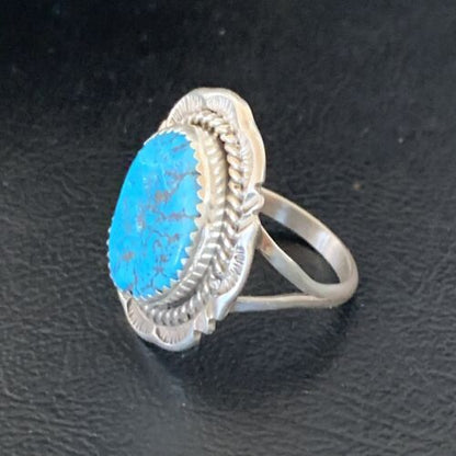Southwestern Navajo Blue Kingman Turquoise Ring | Sterling Silver | Sz 9 | 12954
