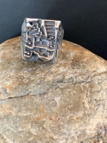 Native American Pueblo Cast Sterling Silver Ring | Sz 12 | Authentic Handmade | 13481