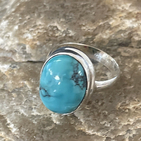 Navajo Spiderweb Blue Turquoise Ring | Sterling Silver | Sz 6.5 | Authentic Native American Handmade | 11447
