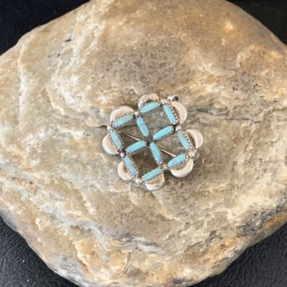 Zuni Blue Turquoise Pin Pendant | Sterling Silver | Authentic Native American Handmade | 12133