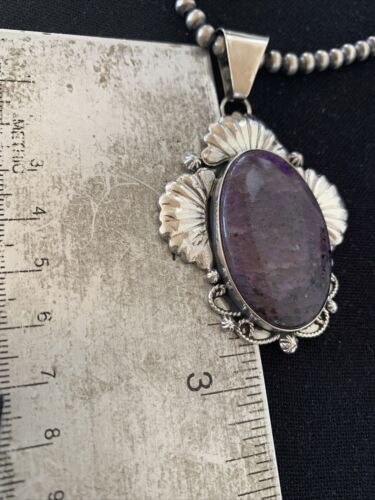 Men's Navajo Pearls Necklace | Sterling Silver Purple Sugilite Pendant | Authentic Native American Handmade | 1537