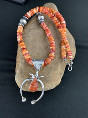 Navajo Spiny Oyster Necklace Pendant Set | Authentic Native American Sterling Silver | Naja | 236