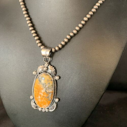 Navajo Bumblebee Jasper Pendant Necklace | Sterling Silver | Authentic Native American Handmade | 14201
