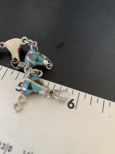 Navajo Blue Turquoise Lapis Inlay Link Bracelet | Sterling Silver | 7" | Authentic Native American Handmade | 12925