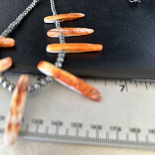 Native American Navajo Spiny Oyster Stick Bead Necklace | Sterling Silver | 20" | 14330