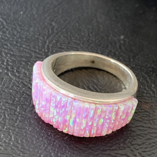 Navajo Pink Opal Inlay Band Ring | Sz 9 | Authentic Native American Handmade | 12412