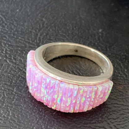 Navajo Pink Opal Inlay Band Ring | Sz 6 | Authentic Native American Handmade | 12408 - Masha USA