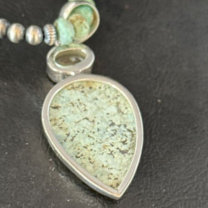 Navajo Sea Green Turquoise Pendant Necklace | Sterling Silver | 21" | Authentic Native American Handmade | 14475