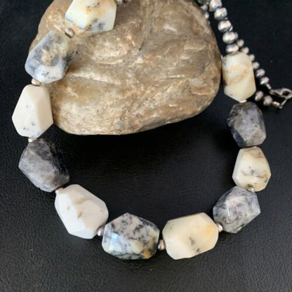 Native American White Opal Bead Necklace | 21mm | Sterling Silver | Navajo Handmade | 21" | 13981