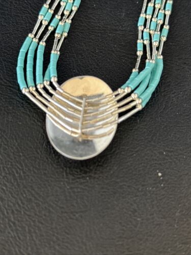 Liquid Silver Heishi 5-Strand Pendant Necklace | Sterling Silver | Turquoise | Navajo | 14820