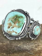 Men's Navajo Royston Turquoise Cuff Bracelet | Sterling Silver | 3 Stones | Authentic Native American Handmade | 1131