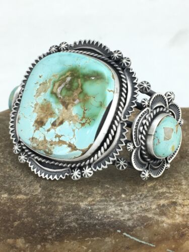 Men's Navajo Royston Turquoise Cuff Bracelet | Sterling Silver | 3 Stones | Authentic Native American Handmade | 1131