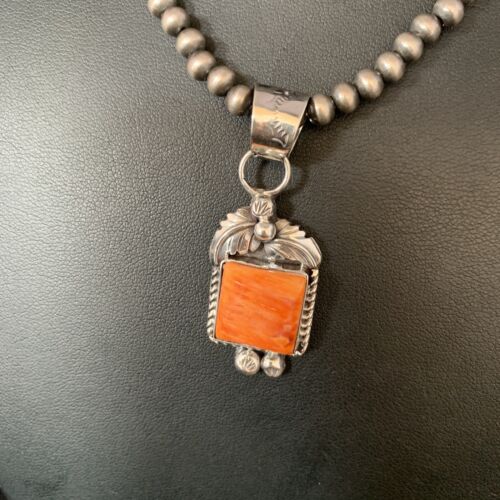 Navajo Orange Spiny Oyster Pendant | Sterling Silver | Authentic Native American Handmade | 13640