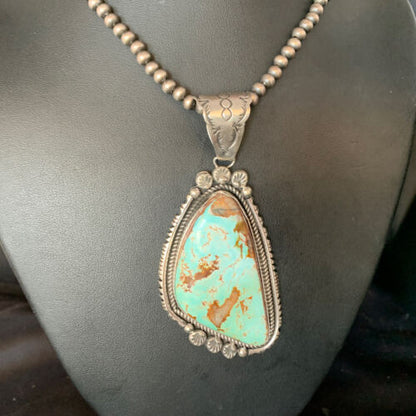 Blue Royston Turquoise Pendant Necklace | Sterling Silver | 3.5" | Authentic Native American Handmade | 13939