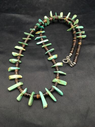 Navajo Green Turquoise & Bone Bead Necklace | Sterling Silver | 20" | Authentic Native American Handmade | 3281