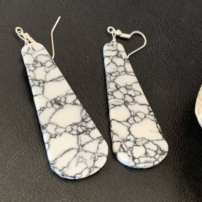 Navajo White Buffalo Turquoise Dangle Earrings | Sterling Silver | 2" | Authentic Native American Handmade | 11751