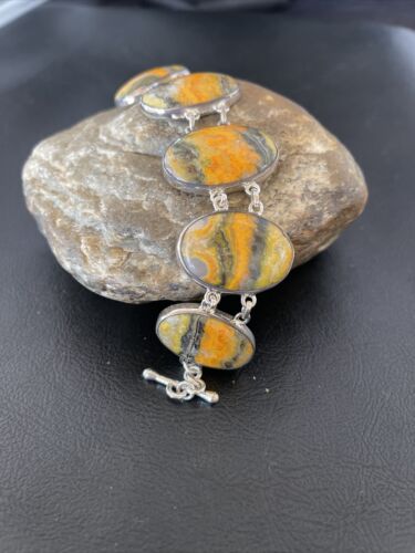 Navajo Bumblebee Jasper Link Bracelet | Sterling Silver | 7.5" | Authentic Native American Handmade | 10285