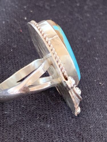 Southwestern Navajo Blue Boulder Turquoise Ring | Sterling Silver | Sz 9 | 00549