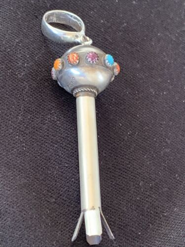 Navajo Blue Turquoise Multi-Color Naja Pendant | Sterling Silver | Authentic Native American Handmade | 01156