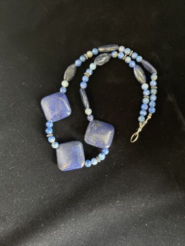 Native American Denim Lapis Strand Necklace | Sterling Silver | Men's 18" | 1753