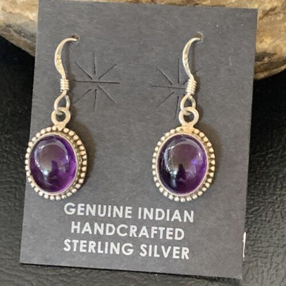 Navajo Purple Amethyst Dangle Drop Earrings | Sterling Silver | Authentic Native American Handmade | 12684