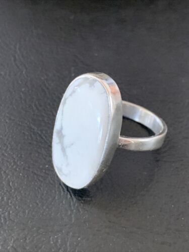 Navajo White Howlite Ring | Sterling Silver | Sz 10.5 | Authentic Native American Handmade | 11613
