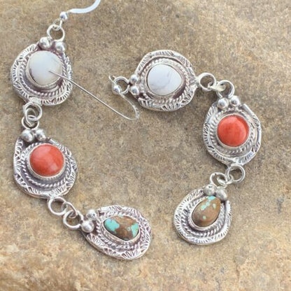 Navajo Spiny, Turquoise & Howlite Dangle Earrings | Sterling Silver | Authentic Native American Handmade | 01620
