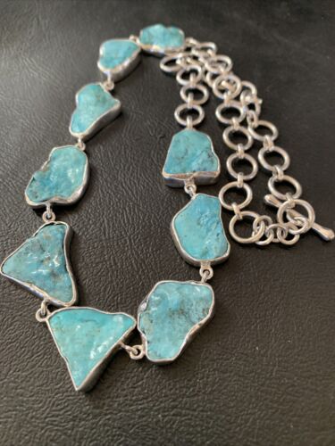 Navajo Blue Kingman Turquoise Rough Pendant Necklace | Sterling Silver | 18" | 11784