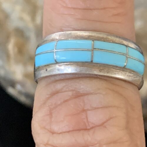 Navajo Blue Turquoise Inlay Band Ring | Sz 6 | Authentic Native American Handmade | 12394