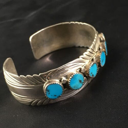 Navajo Blue Kingman Turquoise Cuff Bracelet | Sterling Silver | Authentic Native American Handmade | 1962