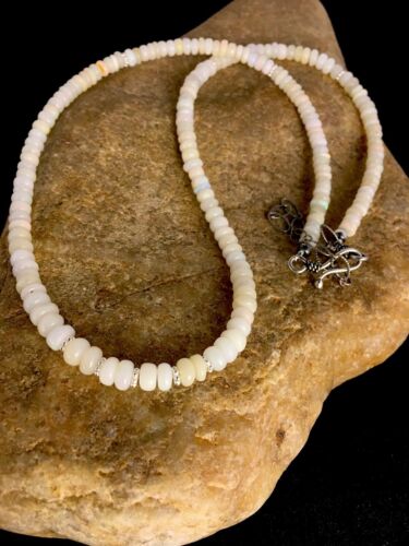 Native American Opal Ethiopian Bead Necklace | Sterling Silver | Authentic Handmade | 18" | 8746