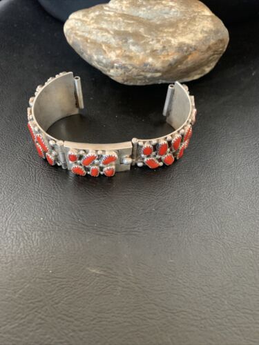 Old Pawn Men's Navajo Sterling Silver Watch Bracelet with Red Coral | Authentic Native American Jewelry | 12152