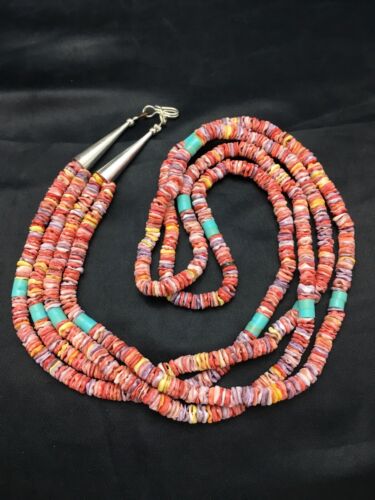 Southwestern Shell Turquoise Necklace | 2-Strand Sterling Silver | 27" | 2916