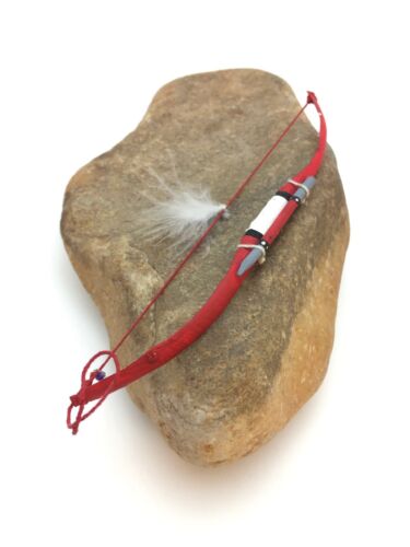 Native American Red Leather Bow Model Car Charm Dangle | Navajo Handmade | 6.5" | 8891