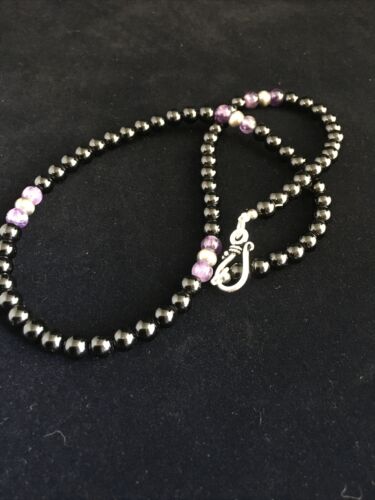 Navajo Black Onyx Necklace for Men | Sterling Silver | 18" | Authentic Native American Handmade | 10028 - Masha USA