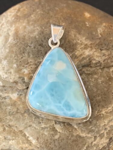 Navajo Sterling Silver Beads Necklace | Blue Larimar Pendant | Authentic Native American Handmade | 10830