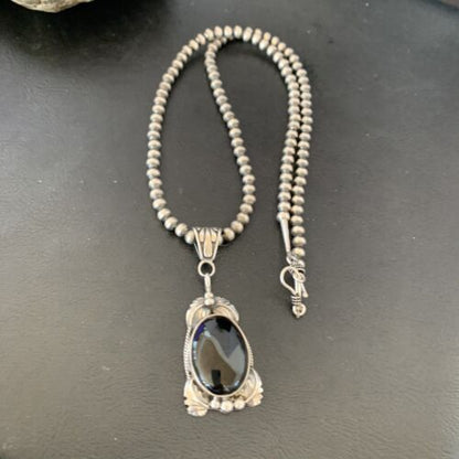 Native American Men's Pendant | Navajo Pearls | Sterling Silver Black Onyx Necklace | 10744