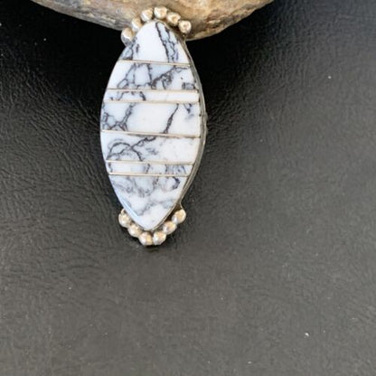 Navajo White Buffalo Turquoise Inlay Ring | Sterling Silver | Sz 6 | Authentic Native American Handmade | 12177