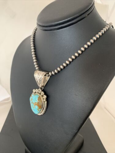 Men's Navajo Sterling Silver Necklace Pendant Earrings | Blue #8 Turquoise | Authentic Native American Handmade | 2110 - Masha USA