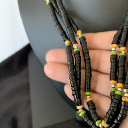 Navajo Sterling Silver Black Onyx Spiny Turquoise Bead Necklace Heishi 22" | Handmade 10893 - Masha USA