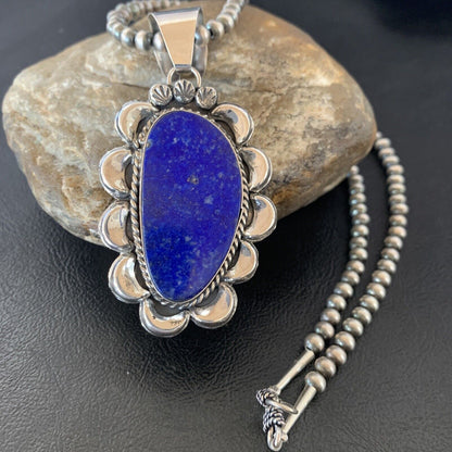 Native American Navajo Blue Lapis Pendant Necklace | Sterling Silver | 11673 - Masha USA