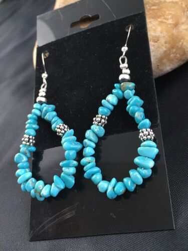 Navajo Blue Turquoise Nugget Earrings | Sterling Silver | 1.5" | Authentic Native American Handmade | 1979