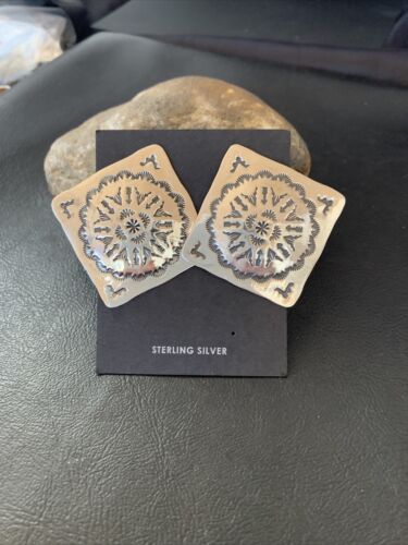 Navajo Sterling Silver Stamped Earrings | Authentic Native American Handmade | 1671
