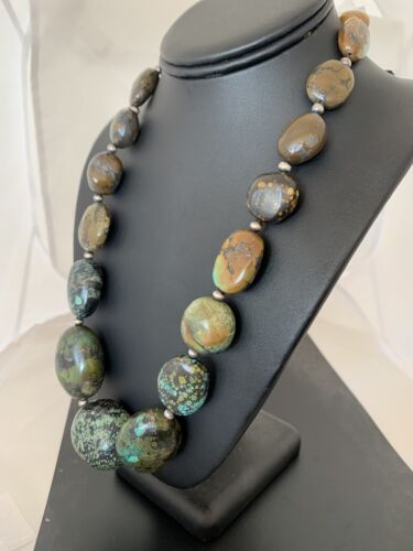 Navajo Graduated Sterling Silver Natural Blue Nugget Turquoise Necklace | Authentic Native American | 22" | 00622
