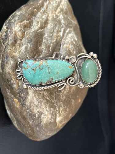 Navajo Green Turquoise Cluster Ring | Authentic Native American Sterling Silver | Multi-Stone | Sz 12 | 14696