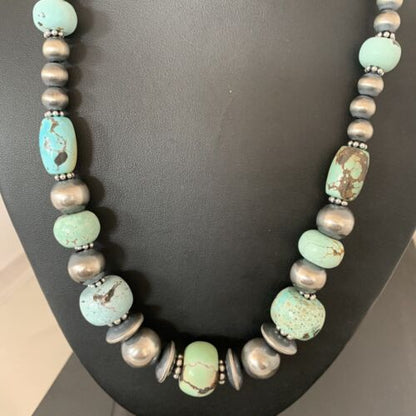 Authentic Native American Navajo Pearls Necklace | Sterling Silver Dry Creek Turquoise Beads | 21" | 01385