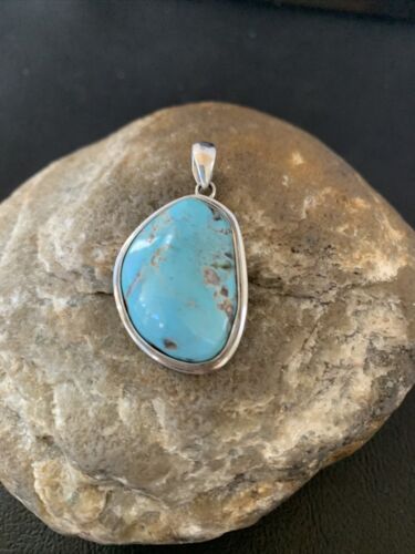 Navajo Blue Bisbee Turquoise Pendant | Sterling Silver | 1.5" | Authentic Native American Handmade | 1622