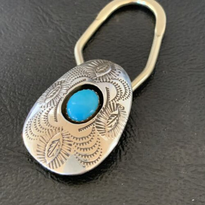 Navajo Turquoise Keyring | Sterling Silver | Authentic Native American Handmade | 2" | 11598