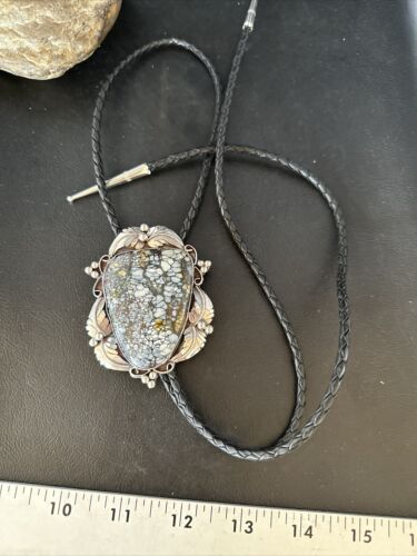 Men's Bolo Tie | White Buffalo Turquoise | Sterling Silver | Navajo | 3" | 14784