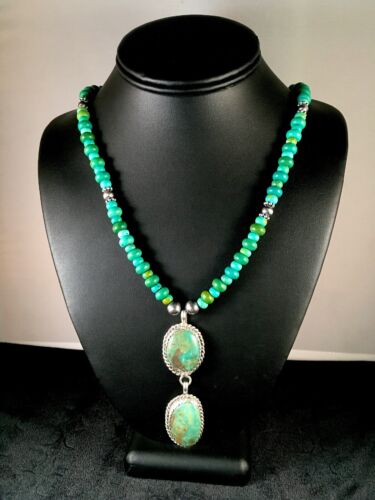 Southwestern Green Turquoise Necklace | Pueblo Sterling Silver Pendant | Multi-Stone | 8697